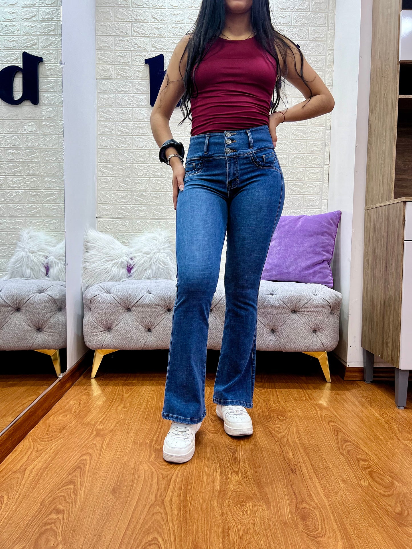 Bootcut Jeans de 3 botones Azul Intermedio