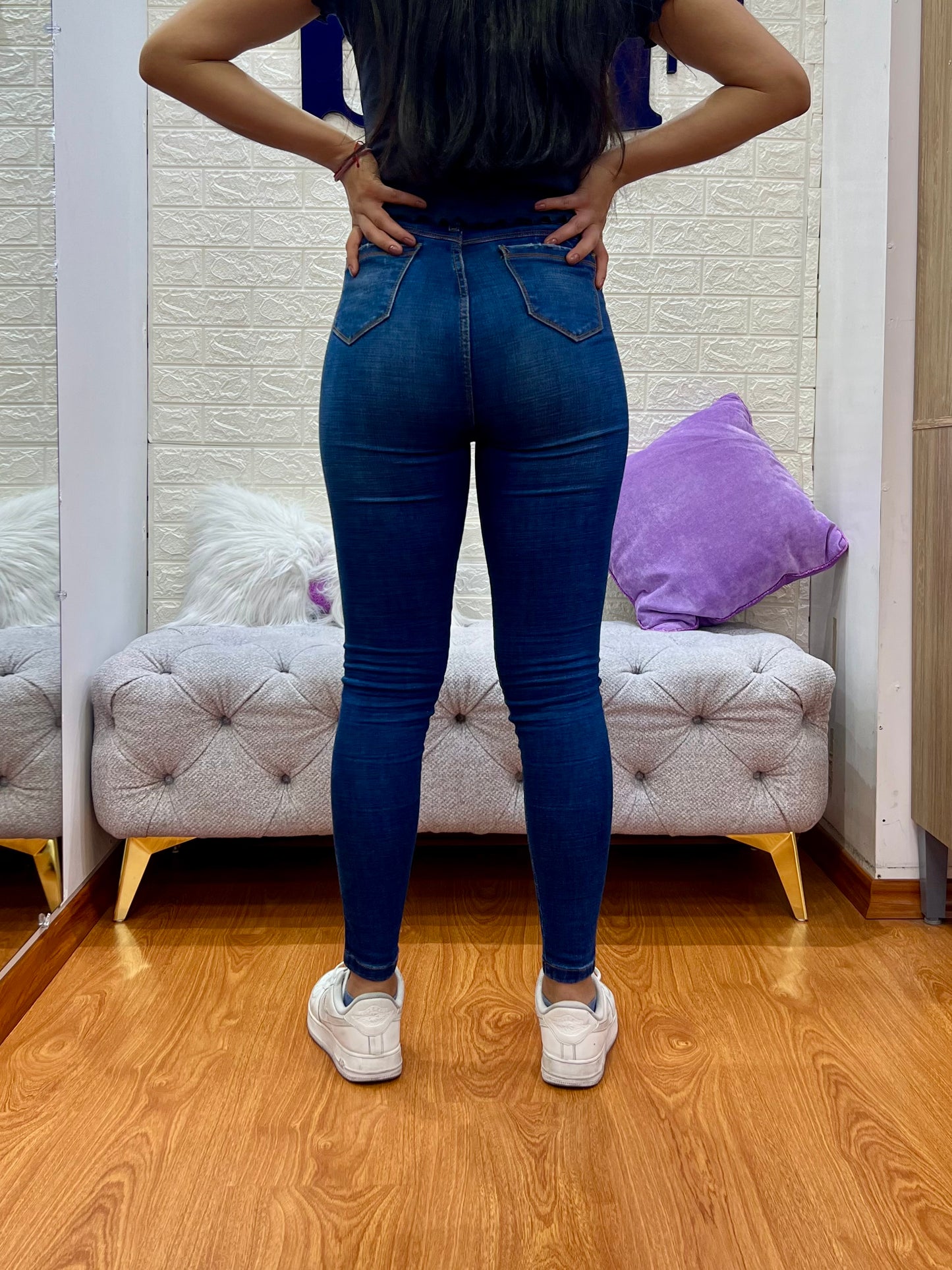 Skinny Jeans de 1 botón Azul Intermedio