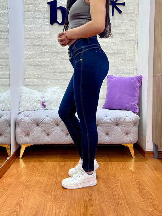 Skinny Jeans de 3 botones Azul Oscuro