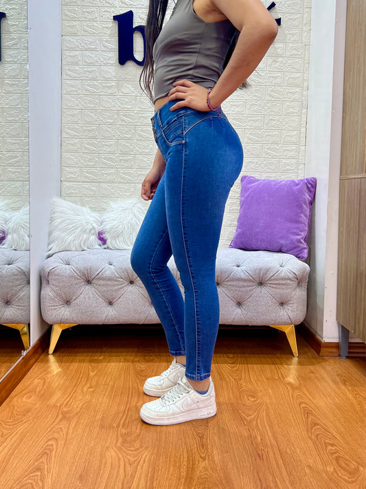 Skinny Jeans de 3 botones Azul Intermedio