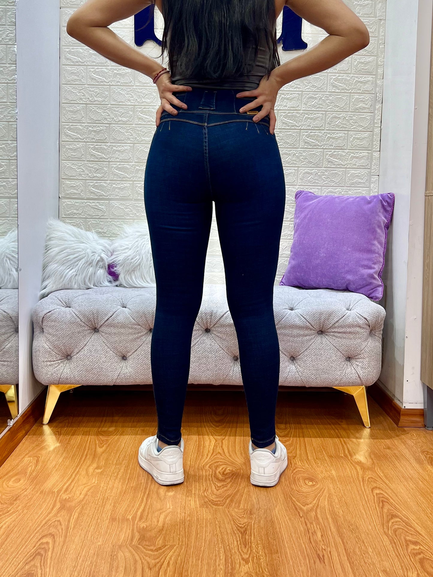 Skinny Jeans de 3 botones Azul Oscuro