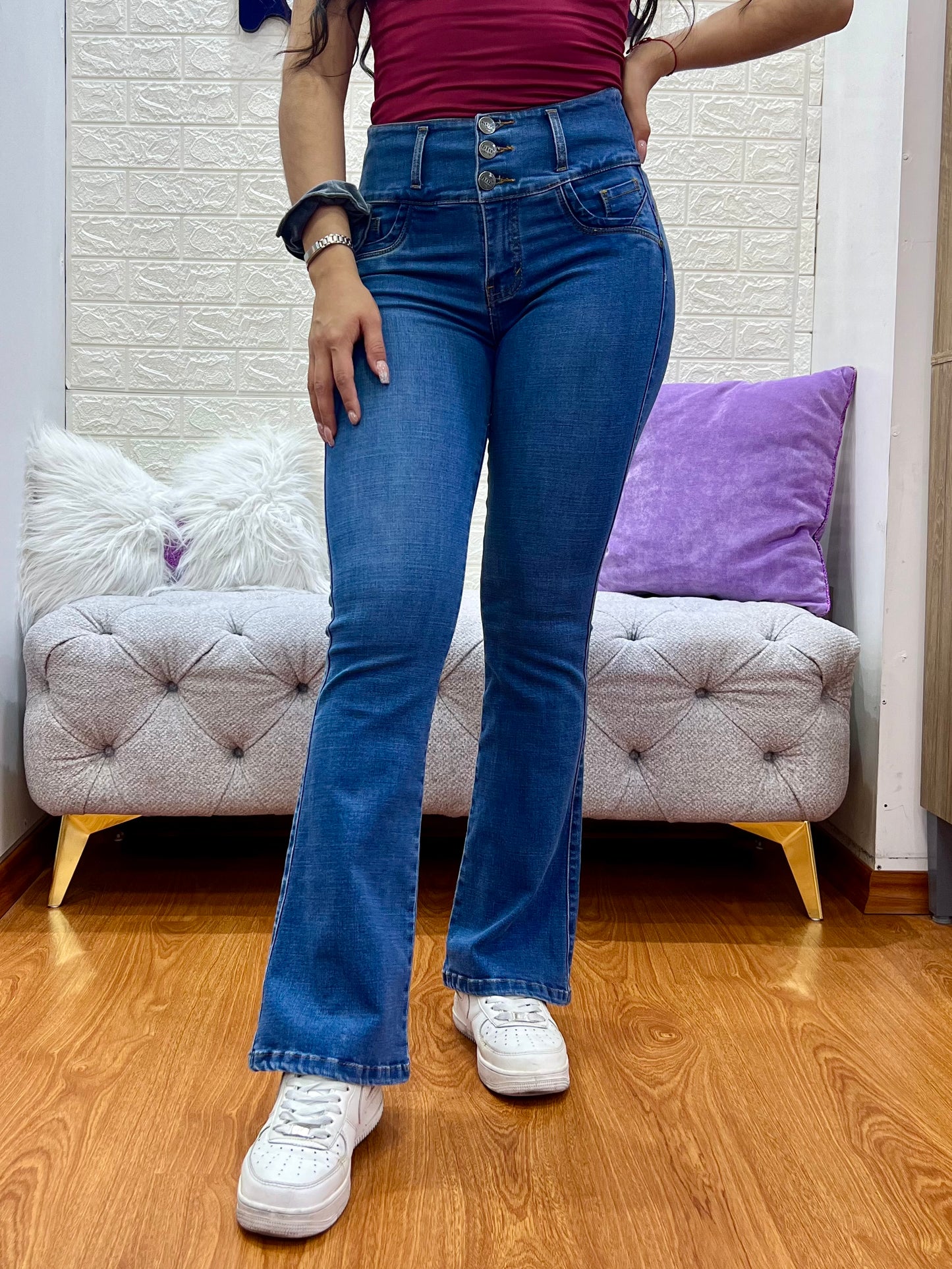 Bootcut Jeans de 3 botones Azul Intermedio