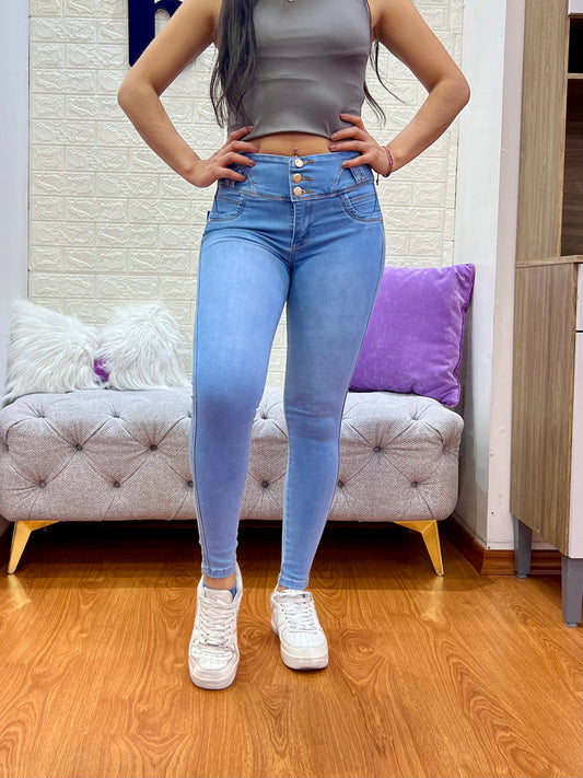 Skinny Jeans de 3 botones Celeste