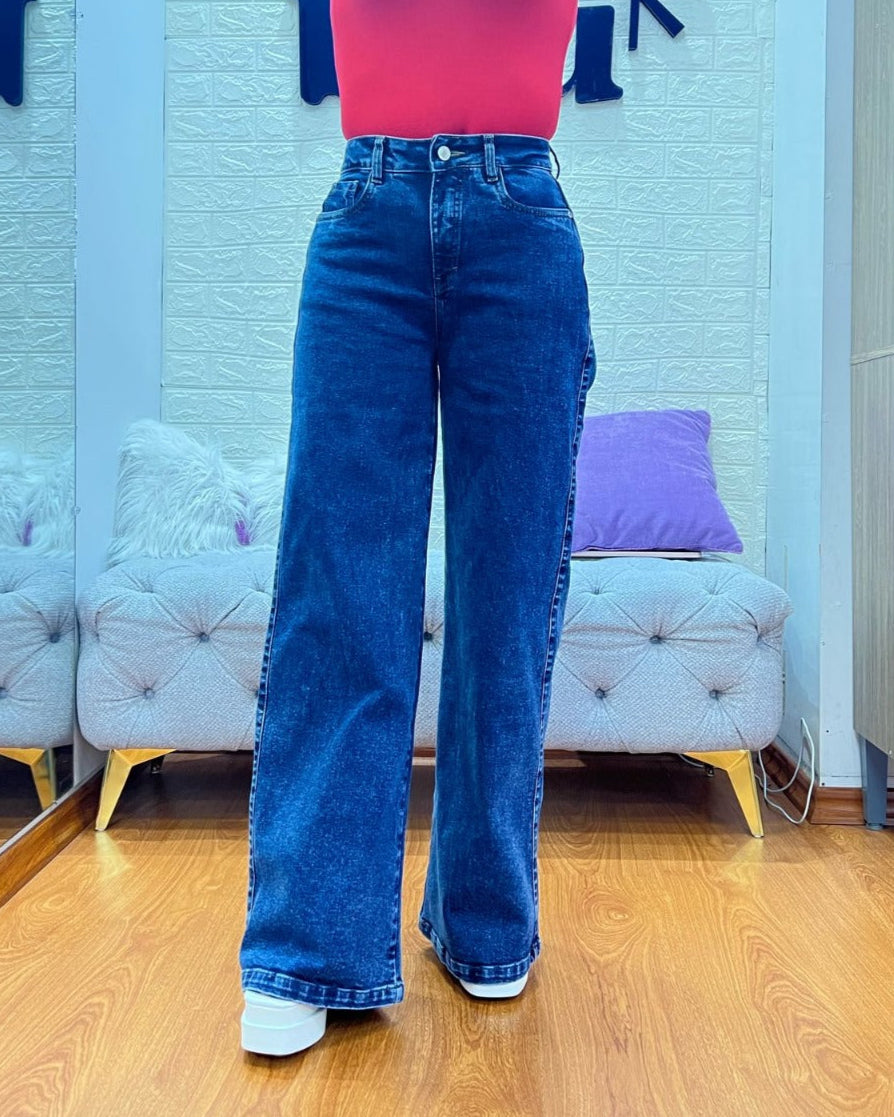 Wide Leg Jeans Tela Stretch