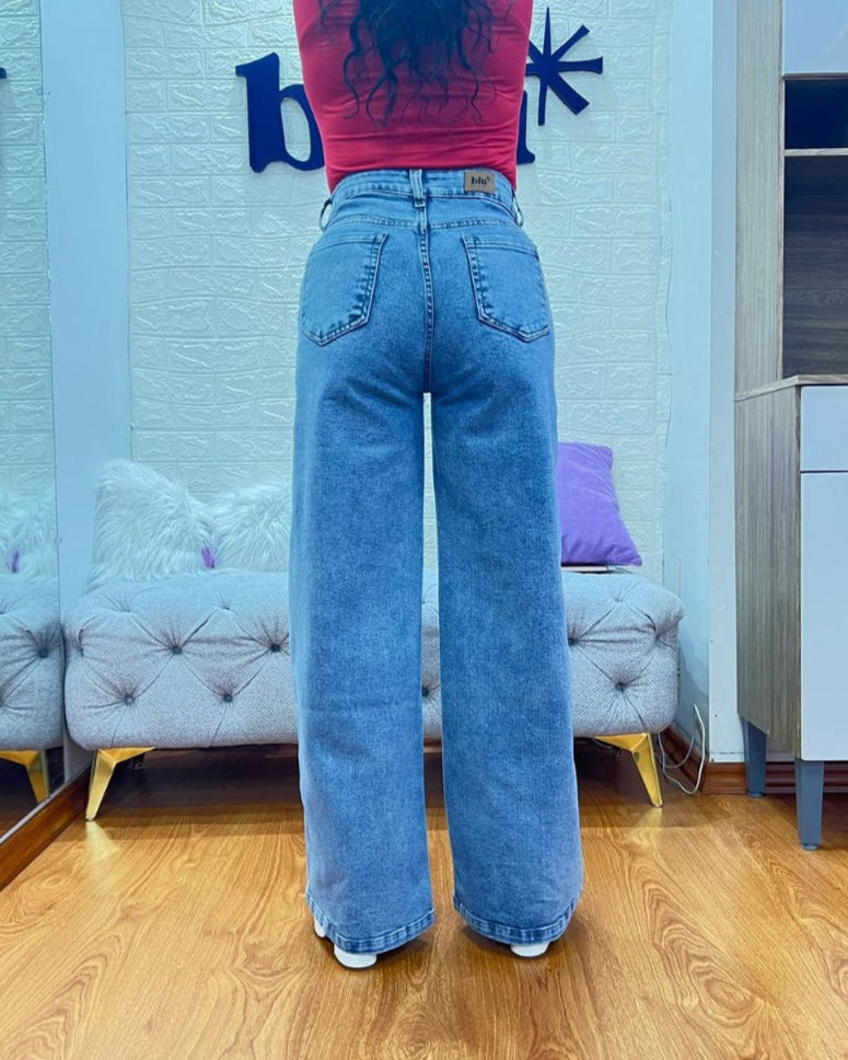 Wide Leg Jeans Tela Stretch