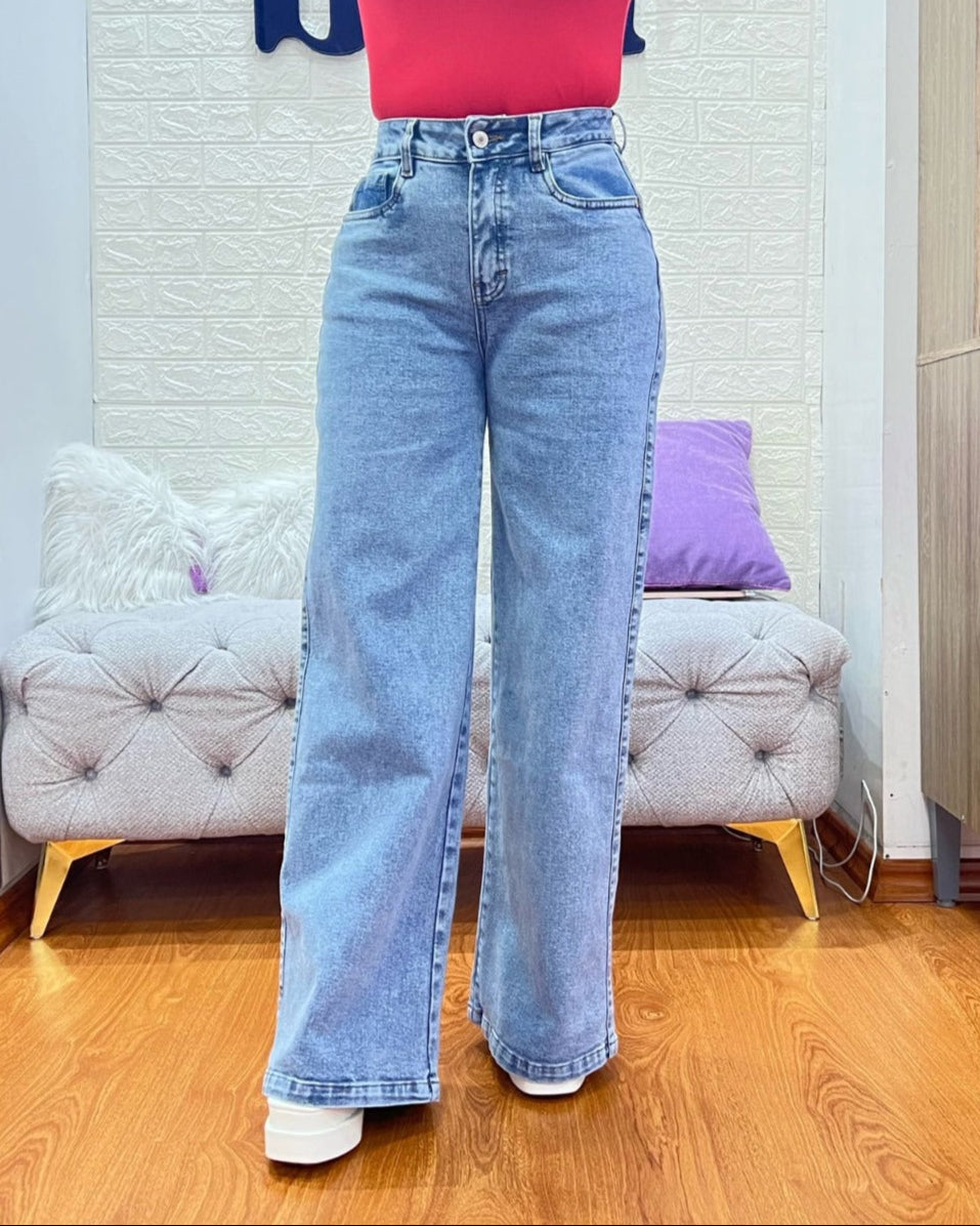 Wide Leg Jeans Tela Stretch