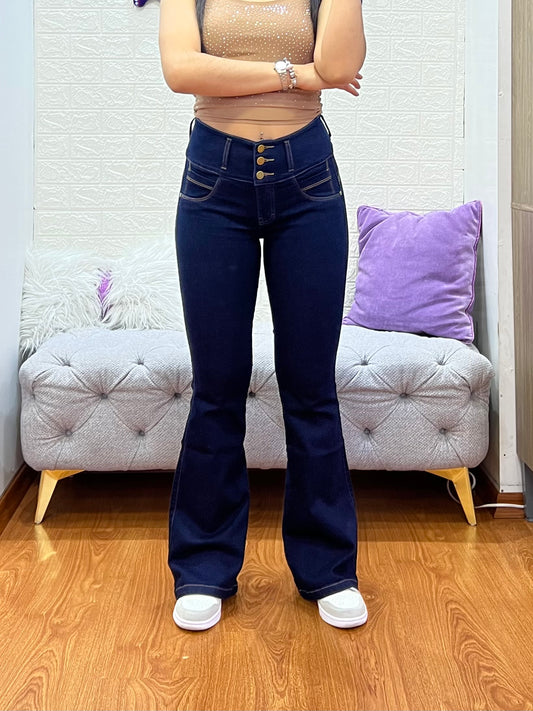 Jean Acampanado de 3 botones Azul Industrial