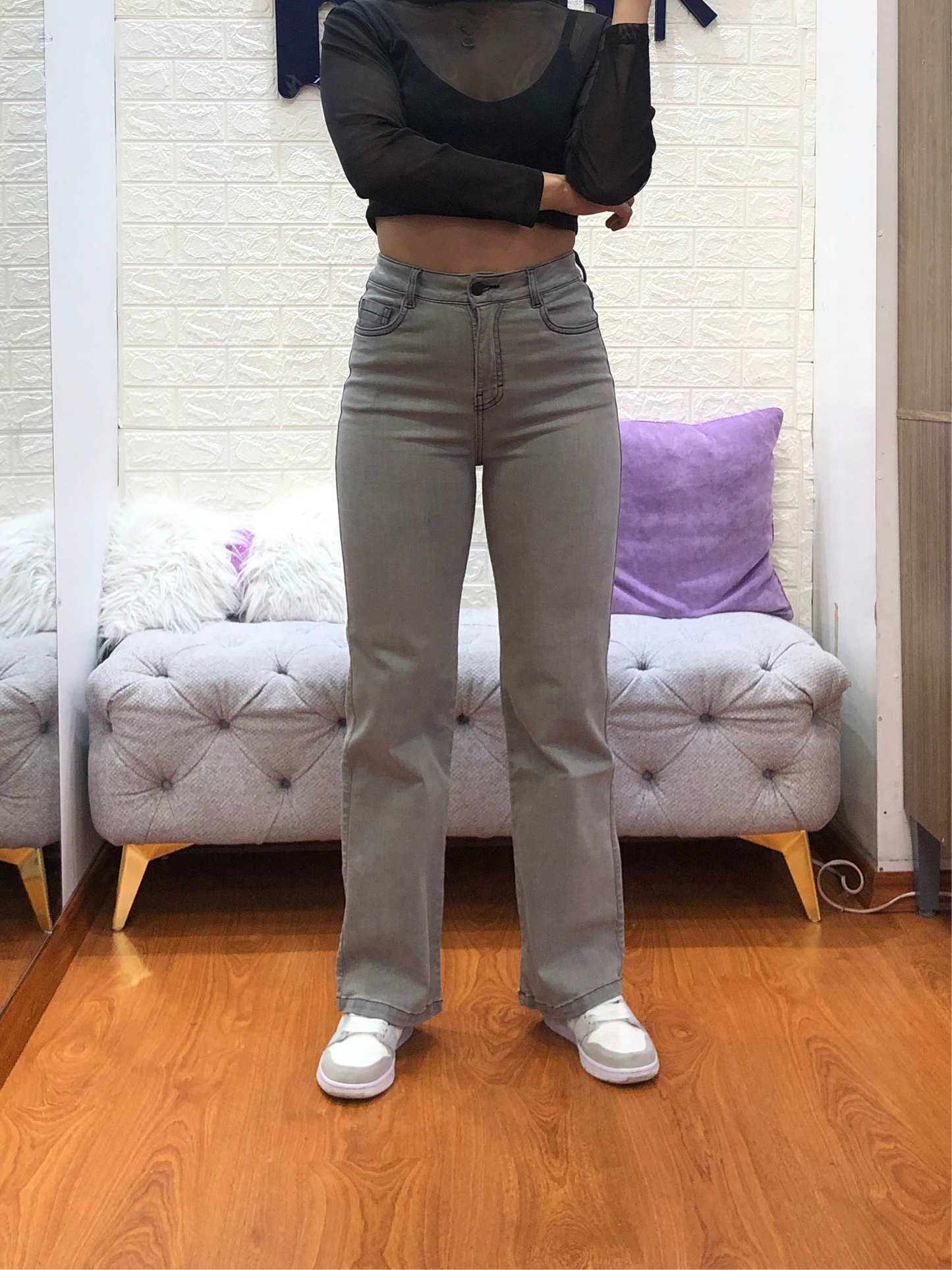 Jean Recto de 1 botón Gris