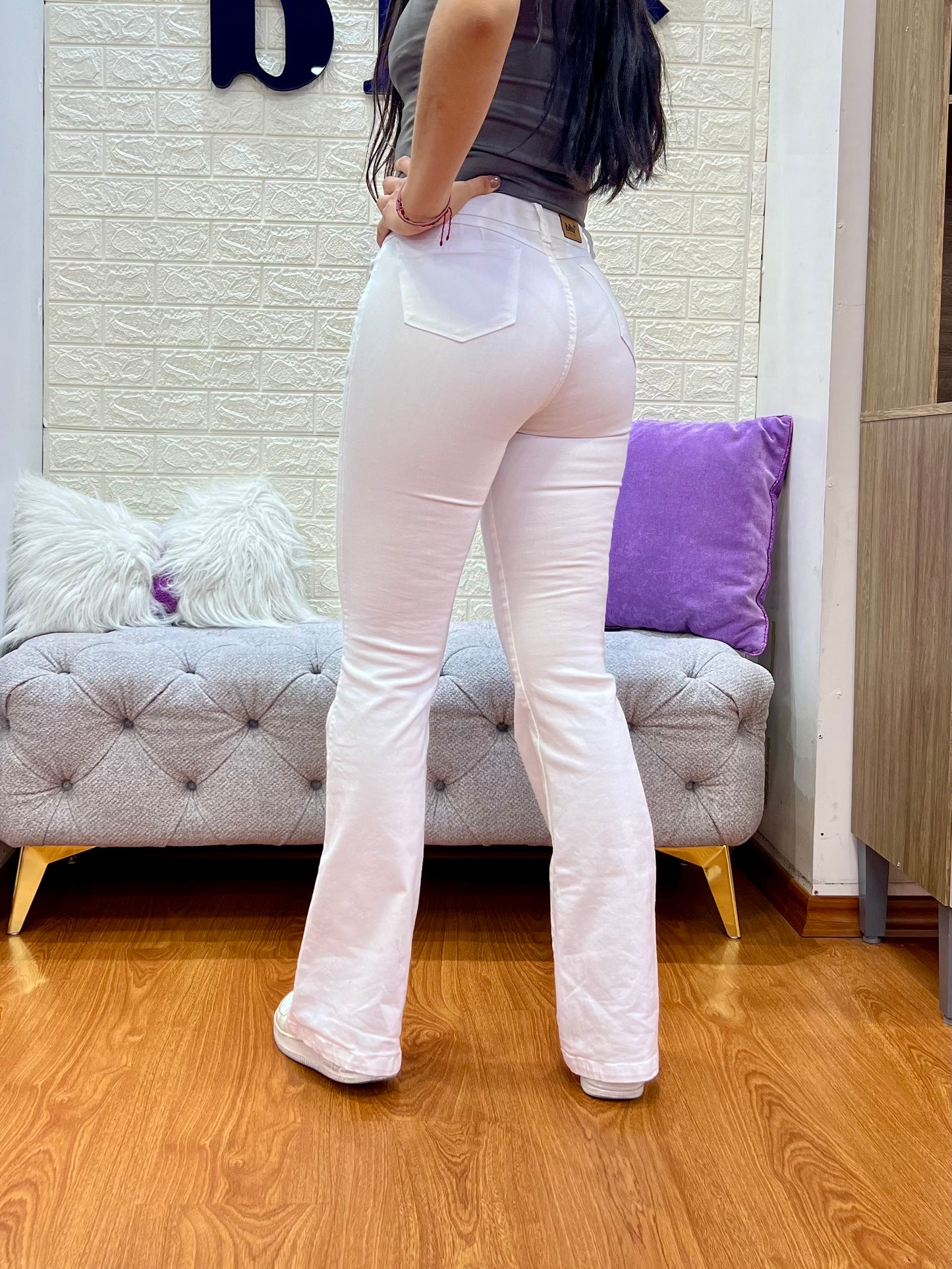 Bootcut Jeans de 1 botón Blanco