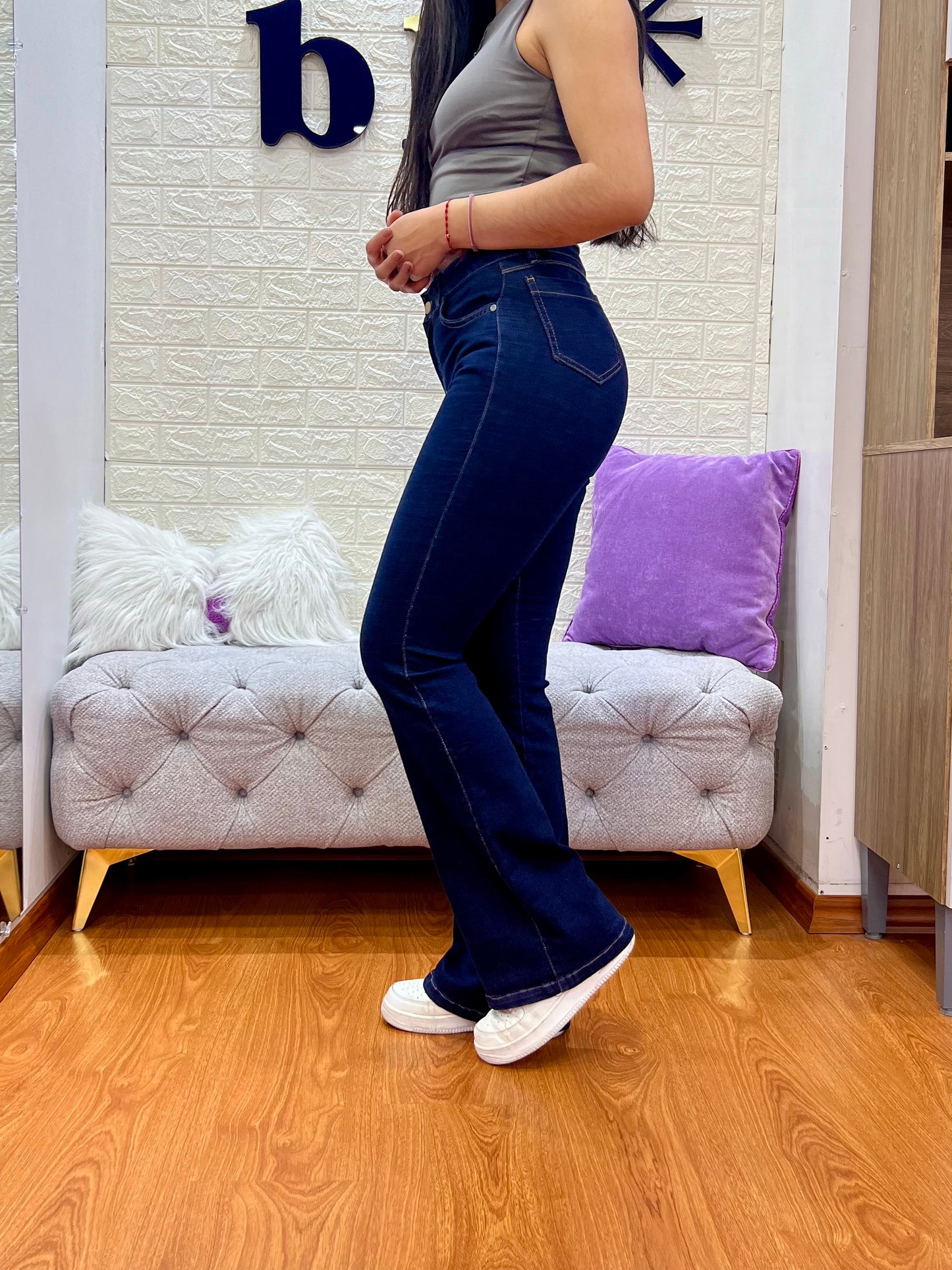 Bootcut Jeans de 1 botón Azul Oscuro