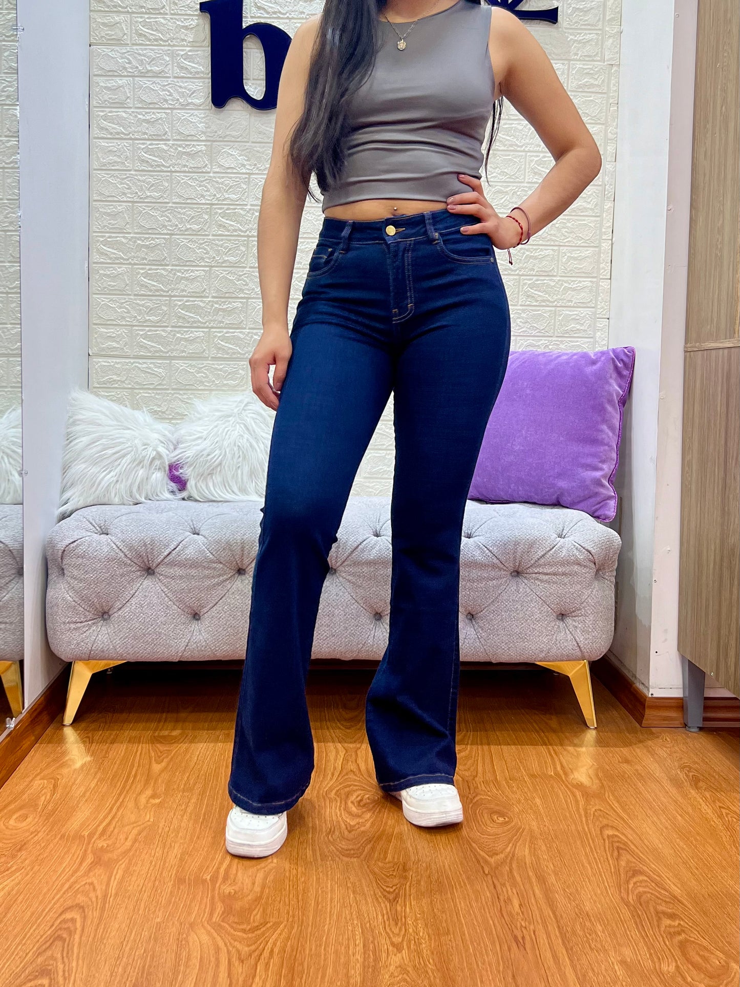 Bootcut Jeans de 1 botón Azul Oscuro