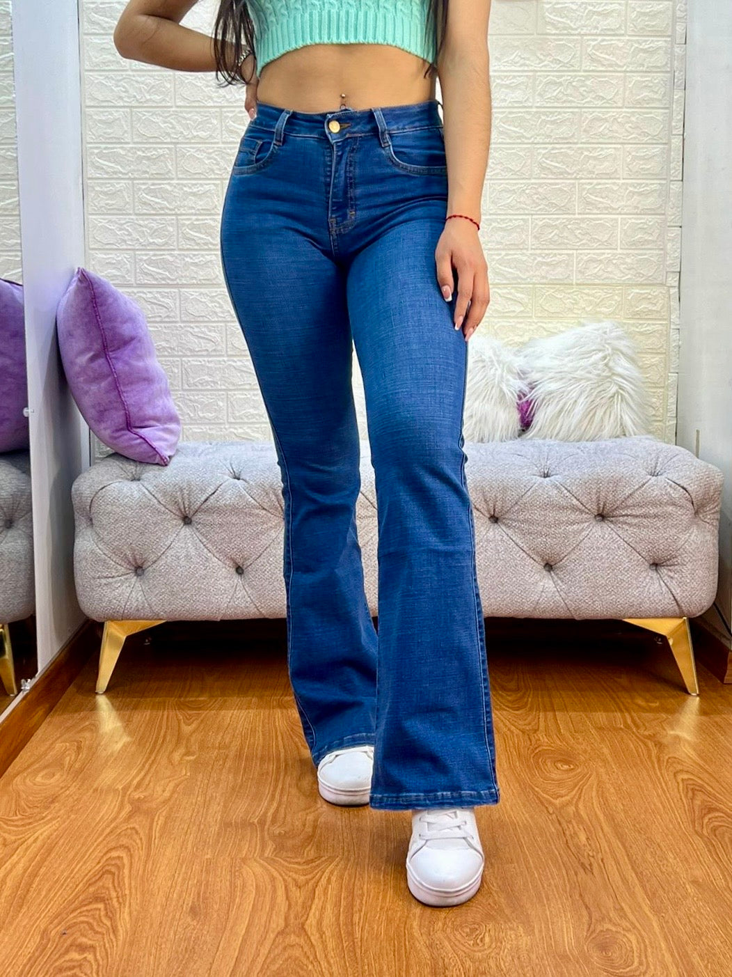 Bootcut Jeans de 1 botón Azul Intermedio