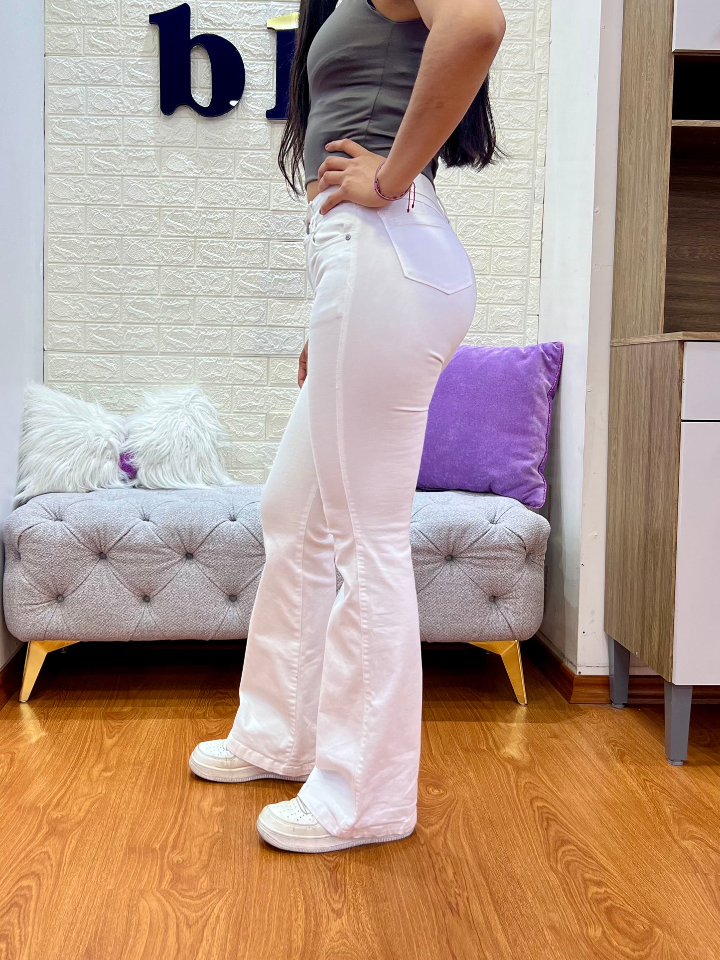 Bootcut Jeans de 1 botón Blanco