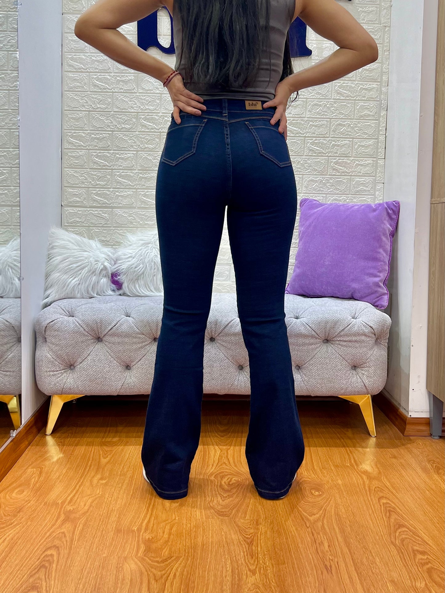 Bootcut Jeans de 1 botón Azul Oscuro