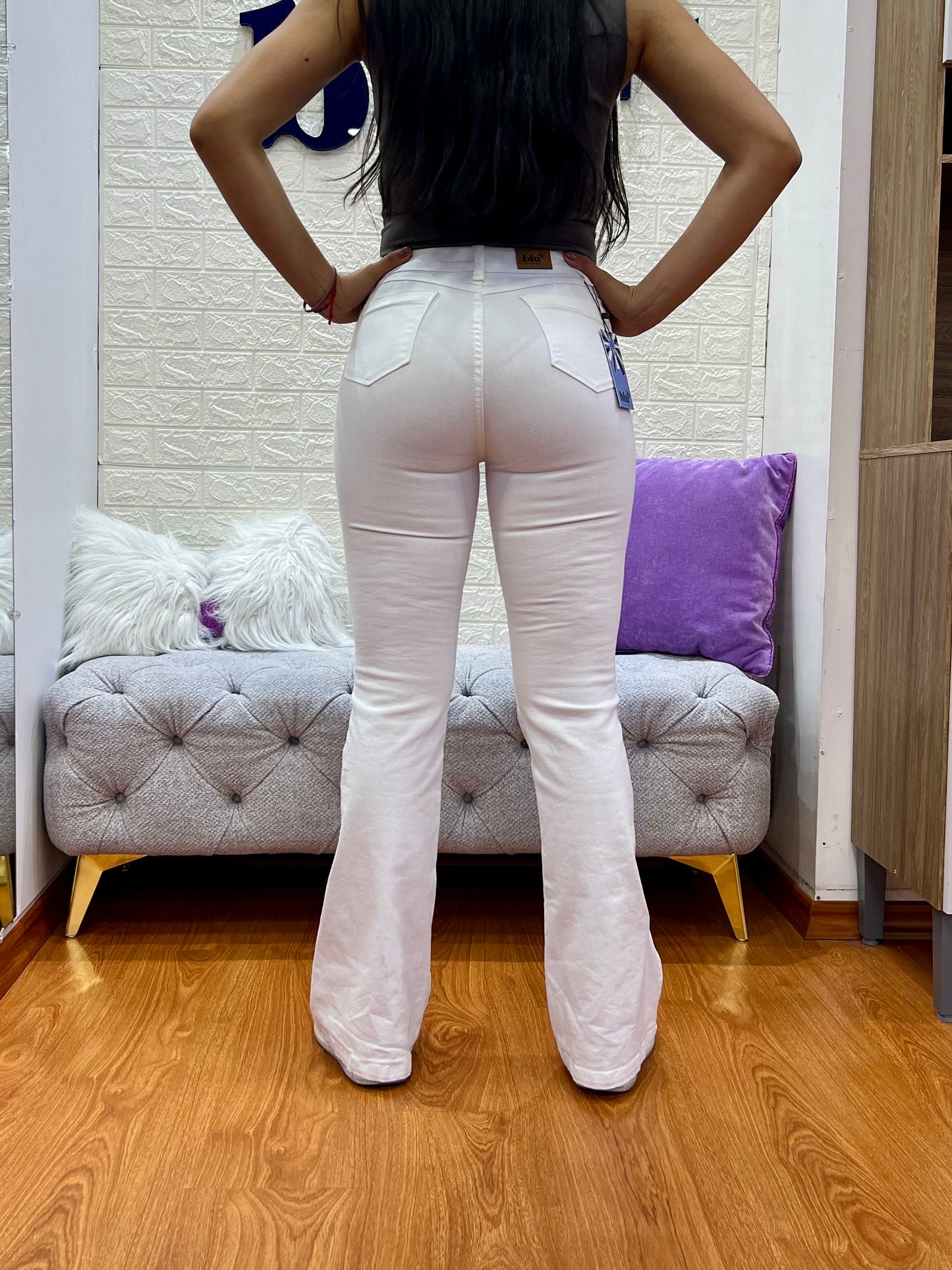 Bootcut Jeans de 1 botón Blanco