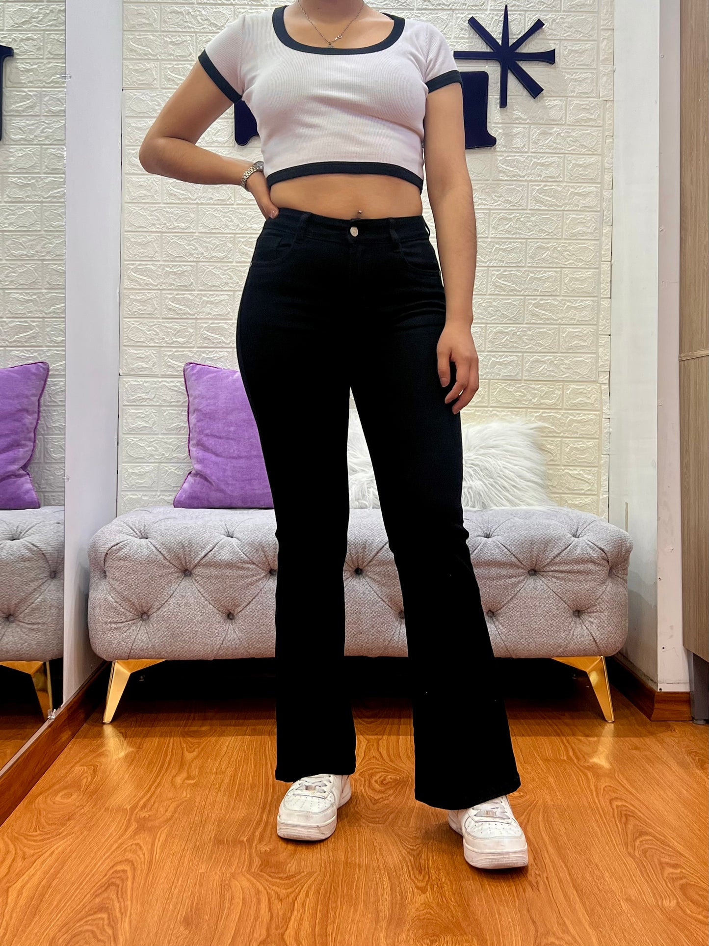Bootcut Jeans de 1 botón Negro