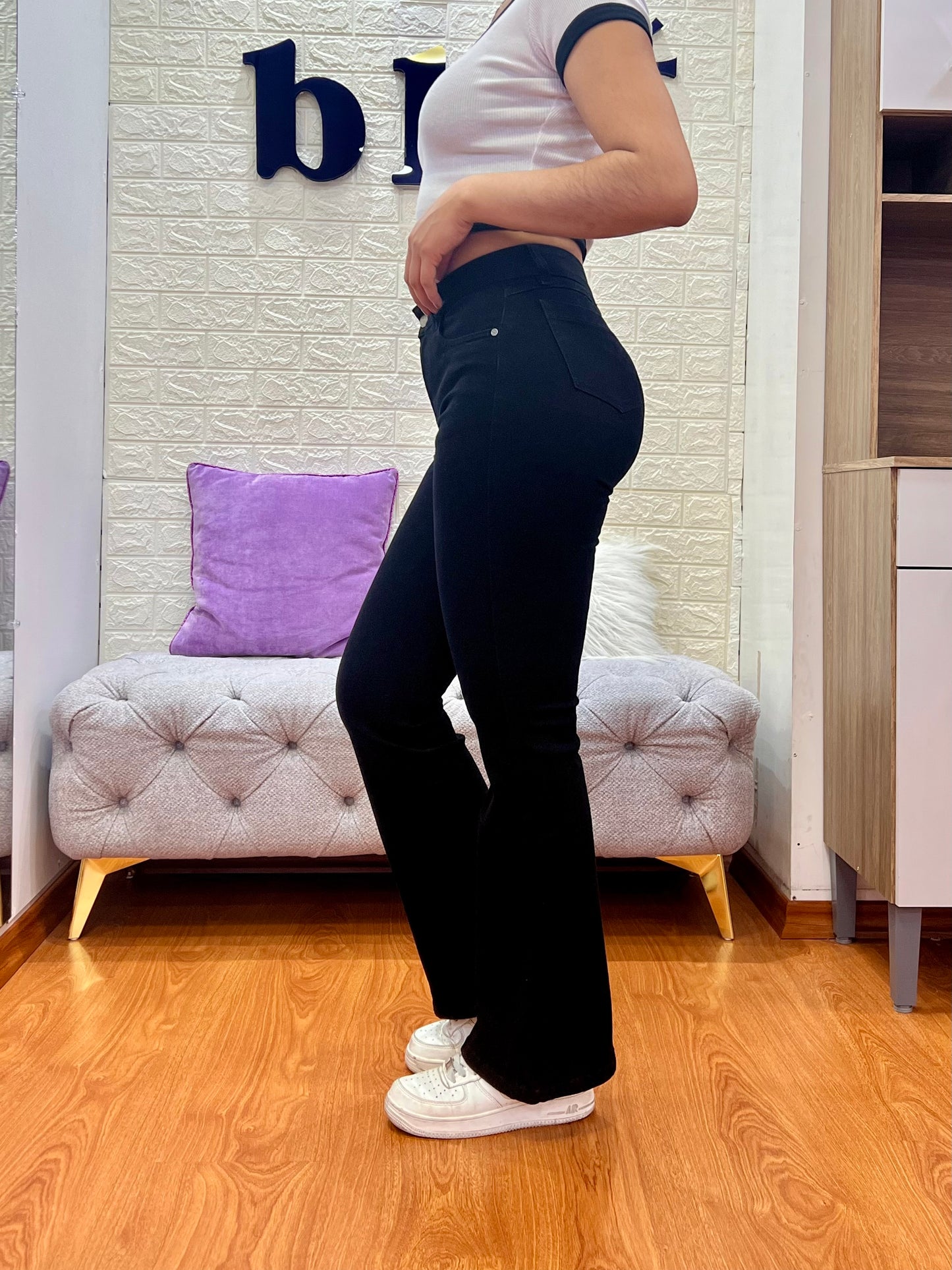 Bootcut Jeans de 1 botón Negro
