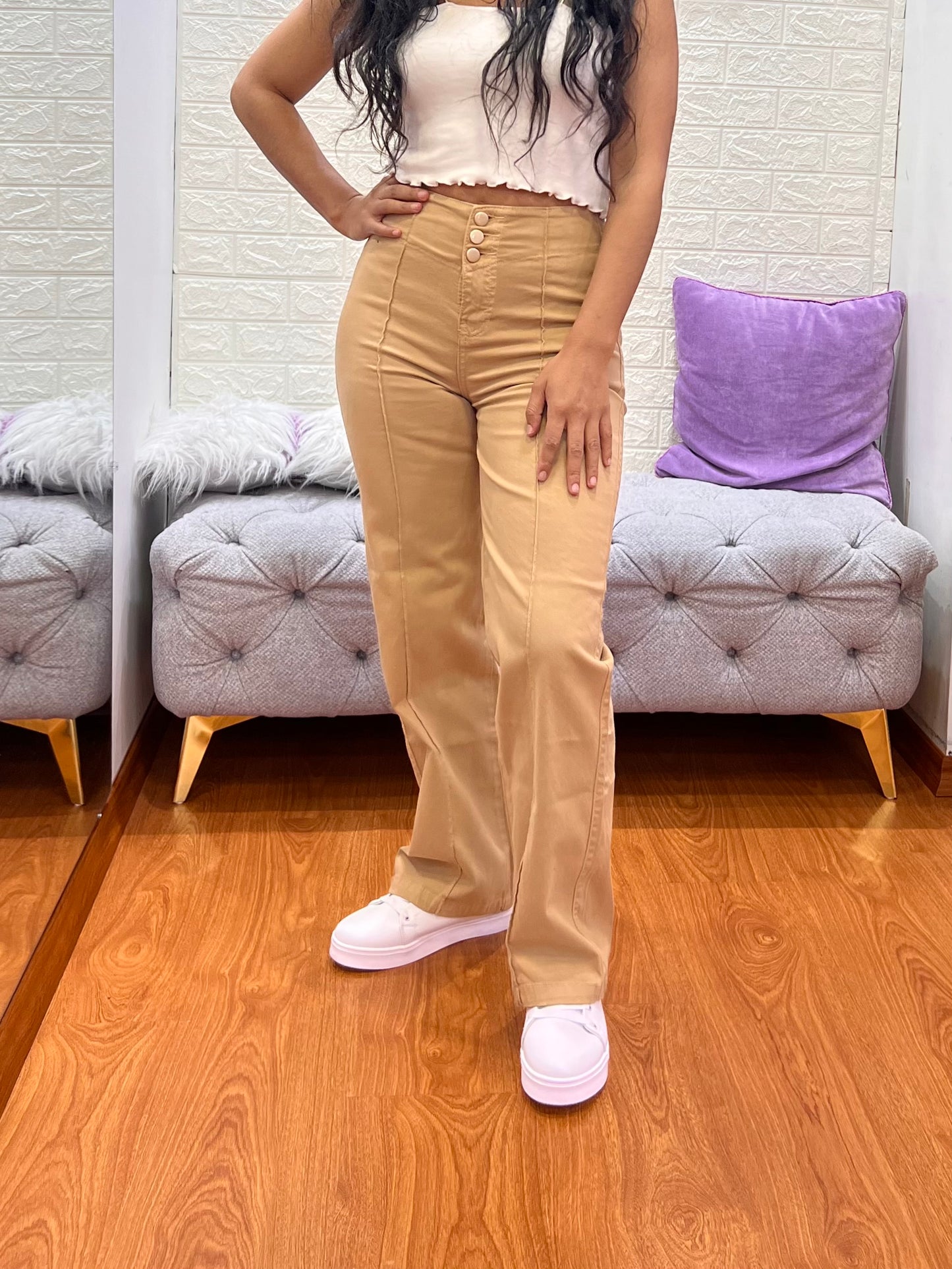 Pantalón Tipo Pana con Vena Caramelo