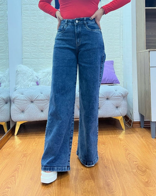 Wide Leg Jeans Tela Stretch